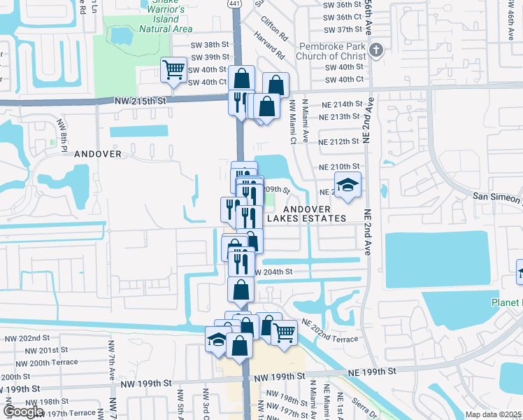 map of restaurants, bars, coffee shops, grocery stores, and more near 20817 Northwest 2nd Avenue in Miami Gardens