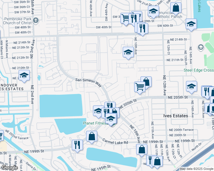 map of restaurants, bars, coffee shops, grocery stores, and more near 821 Northeast 207th Lane in North Miami Beach