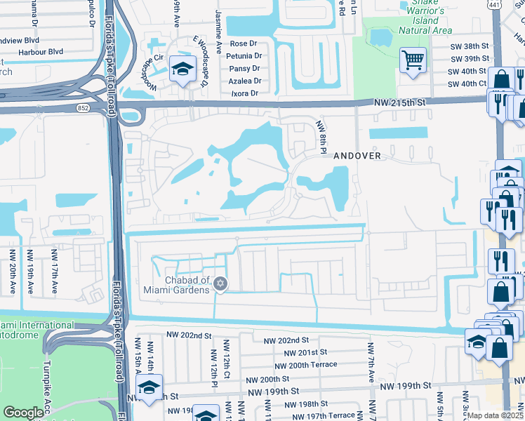 map of restaurants, bars, coffee shops, grocery stores, and more near 20801 Northwest 9th Court in Miami Gardens
