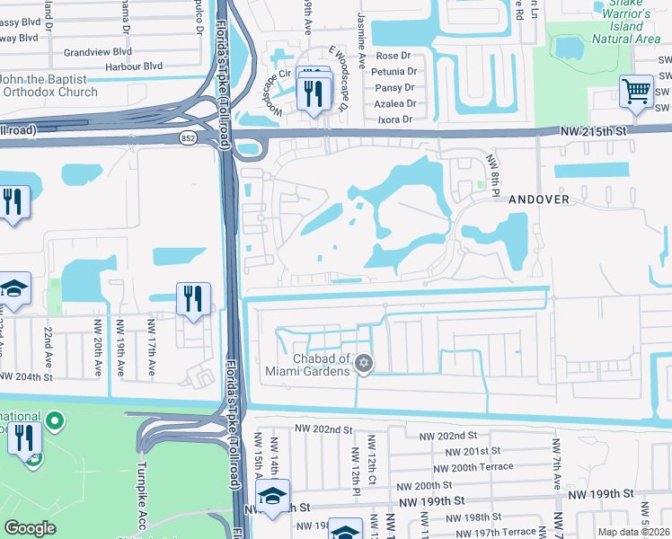 map of restaurants, bars, coffee shops, grocery stores, and more near 20812 Northwest 13th Avenue in Miami Gardens