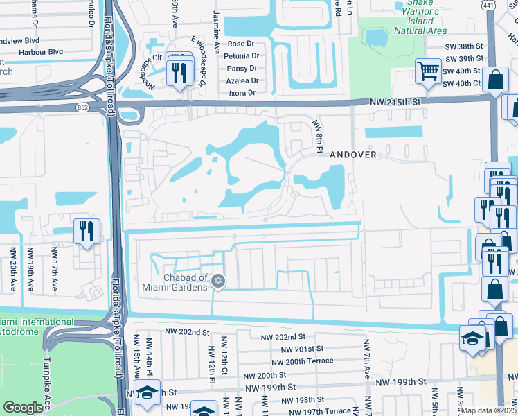 map of restaurants, bars, coffee shops, grocery stores, and more near 20801 Northwest 9th Court in Miami Gardens
