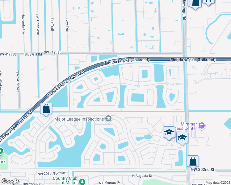 map of restaurants, bars, coffee shops, grocery stores, and more near 4542 Southwest 131st Terrace in Miramar