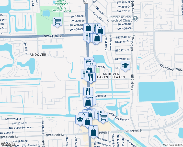 map of restaurants, bars, coffee shops, grocery stores, and more near 20817 Northwest 2nd Avenue in Miami Gardens