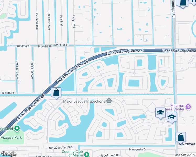 map of restaurants, bars, coffee shops, grocery stores, and more near 13241 Southwest 45th Drive in Miramar