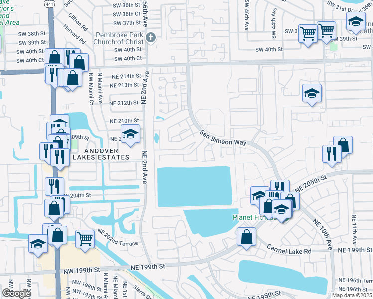 map of restaurants, bars, coffee shops, grocery stores, and more near 368 Northeast 208th Terrace in North Miami Beach