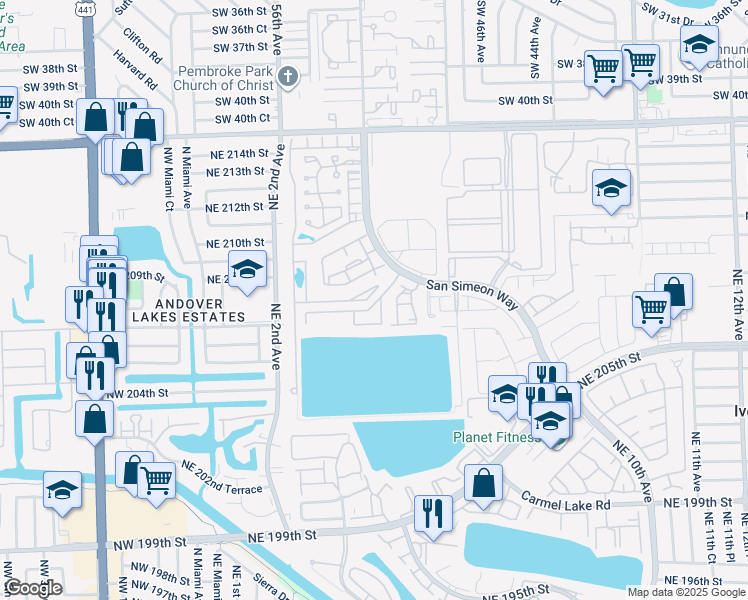 map of restaurants, bars, coffee shops, grocery stores, and more near 368 Northeast 208th Terrace in North Miami Beach