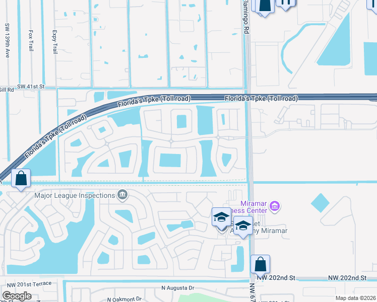 map of restaurants, bars, coffee shops, grocery stores, and more near 4523 Southwest 127th Terrace in Miramar