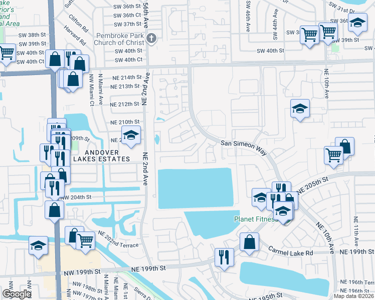 map of restaurants, bars, coffee shops, grocery stores, and more near 368 Northeast 208th Terrace in North Miami Beach
