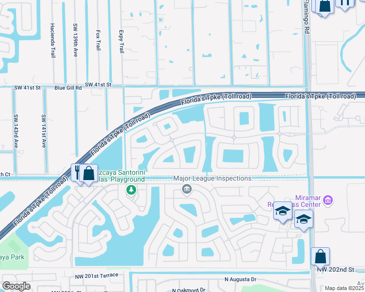 map of restaurants, bars, coffee shops, grocery stores, and more near 13178 Southwest 45th Drive in Miramar