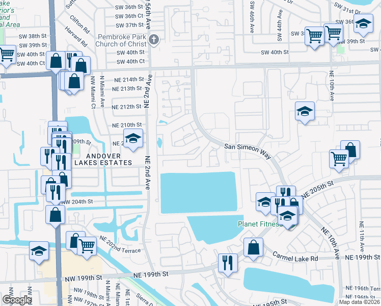 map of restaurants, bars, coffee shops, grocery stores, and more near 368 Northeast 208th Terrace in North Miami Beach