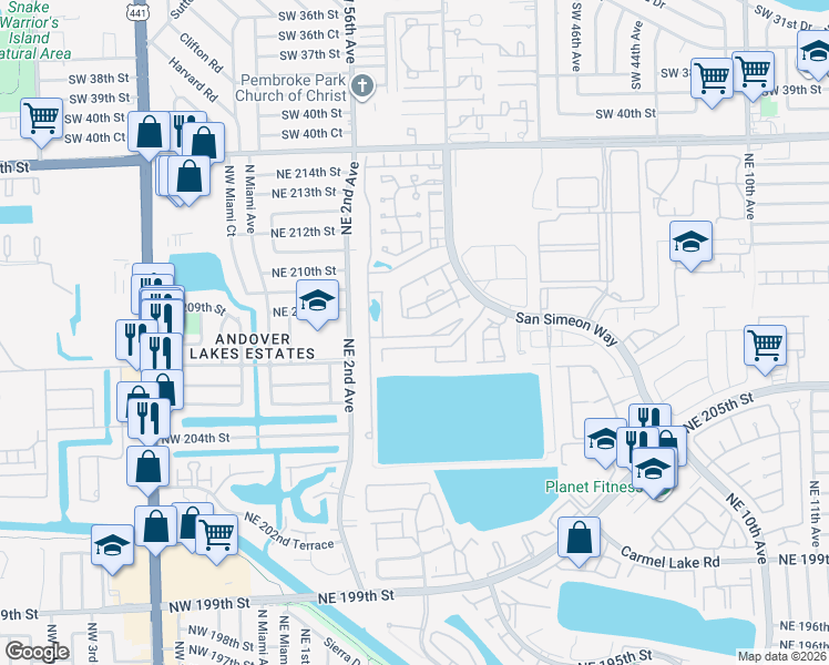 map of restaurants, bars, coffee shops, grocery stores, and more near 308 Northeast 208th Terrace in North Miami Beach