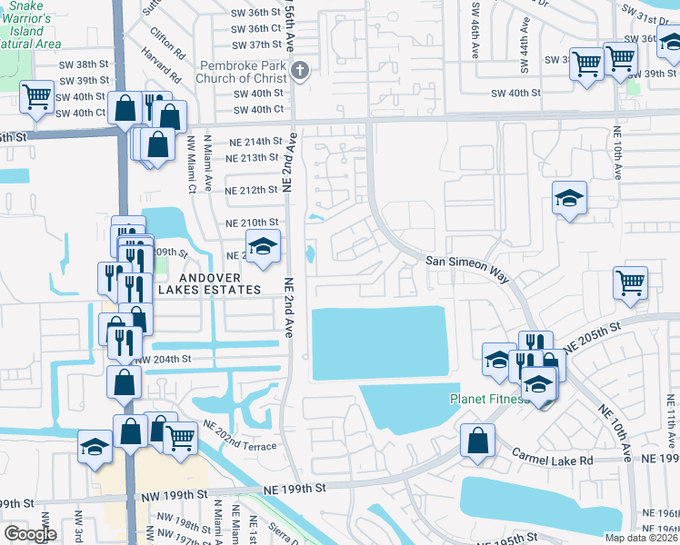 map of restaurants, bars, coffee shops, grocery stores, and more near 308 Northeast 208th Terrace in North Miami Beach