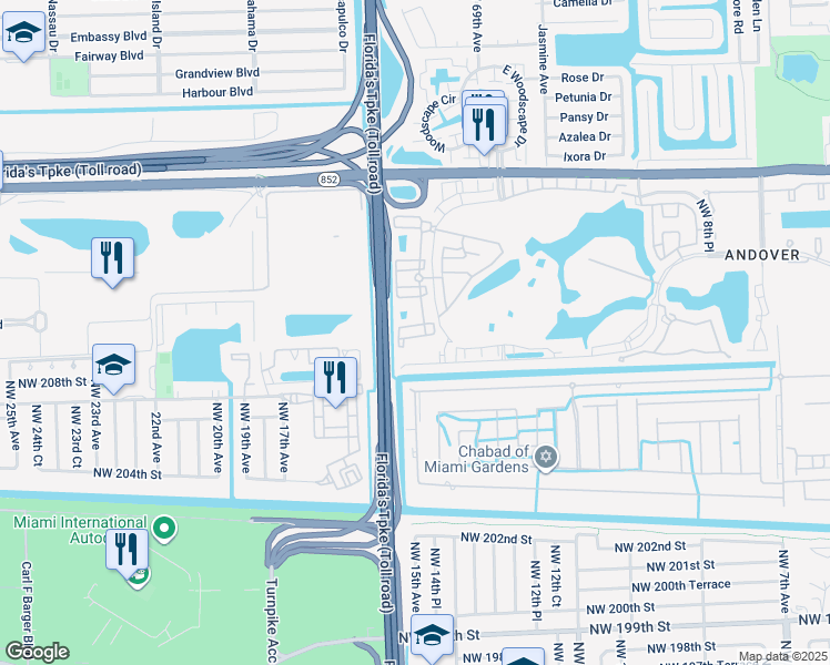 map of restaurants, bars, coffee shops, grocery stores, and more near 20930 Northwest 14th Place in Miami Gardens