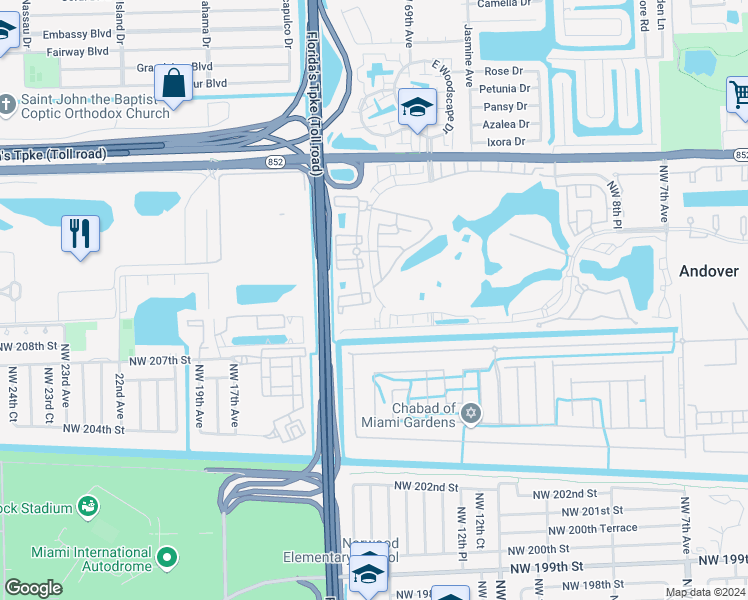 map of restaurants, bars, coffee shops, grocery stores, and more near 20930 Northwest 14th Place in Miami Gardens