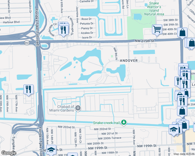 map of restaurants, bars, coffee shops, grocery stores, and more near 20801 Northwest 9th Court in Miami Gardens