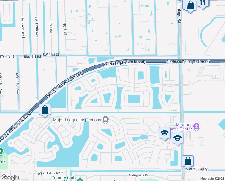 map of restaurants, bars, coffee shops, grocery stores, and more near 4542 Southwest 131st Terrace in Miramar