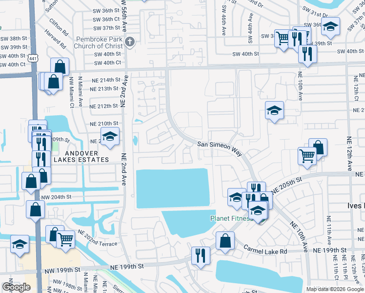 map of restaurants, bars, coffee shops, grocery stores, and more near 20760 Northeast 4th Court in Miami