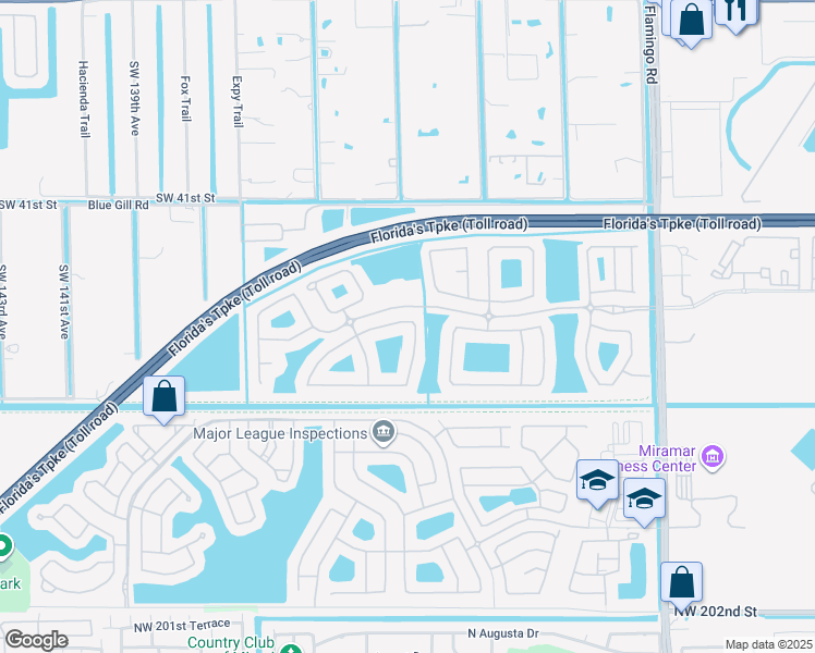 map of restaurants, bars, coffee shops, grocery stores, and more near 4542 Southwest 131st Terrace in Miramar