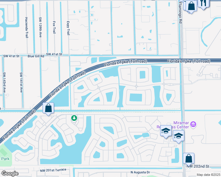 map of restaurants, bars, coffee shops, grocery stores, and more near 13178 Southwest 45th Drive in Miramar