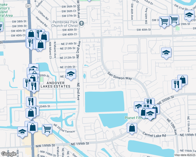 map of restaurants, bars, coffee shops, grocery stores, and more near 368 Northeast 208th Terrace in North Miami Beach