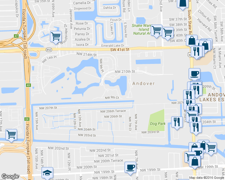 map of restaurants, bars, coffee shops, grocery stores, and more near 20801 Northwest 9th Court in Miami Gardens