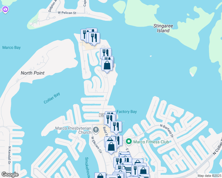 map of restaurants, bars, coffee shops, grocery stores, and more near 1069 Bald Eagle Drive in Marco Island