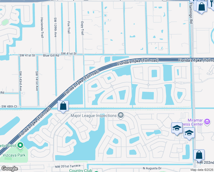 map of restaurants, bars, coffee shops, grocery stores, and more near 13241 Southwest 45th Drive in Miramar