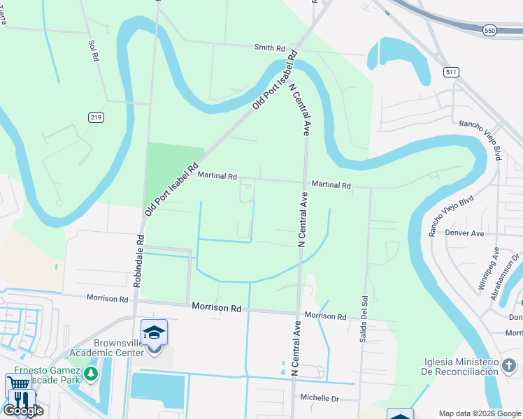 map of restaurants, bars, coffee shops, grocery stores, and more near 4374 Martinal Road in Brownsville