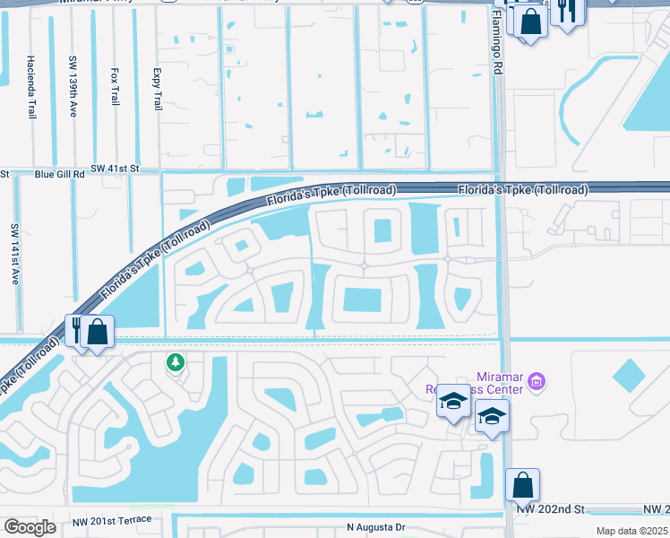 map of restaurants, bars, coffee shops, grocery stores, and more near 4537 Southwest 129th Avenue in Miramar