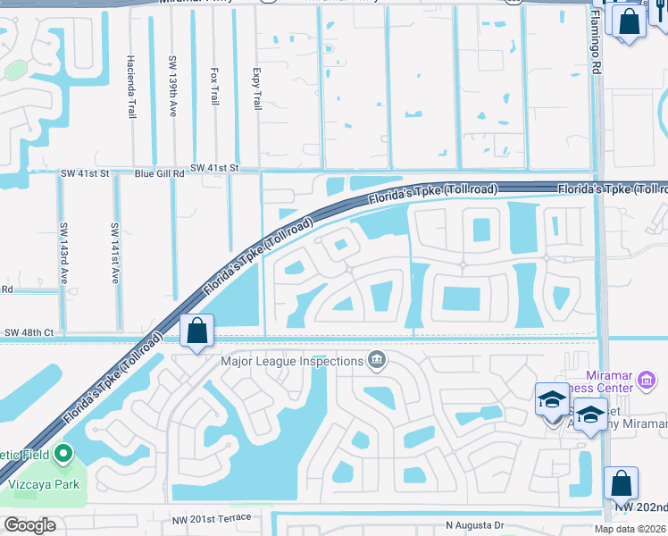 map of restaurants, bars, coffee shops, grocery stores, and more near 13241 Southwest 45th Drive in Miramar