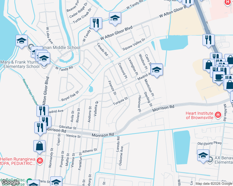 map of restaurants, bars, coffee shops, grocery stores, and more near 3045 Chadwick Place in Brownsville