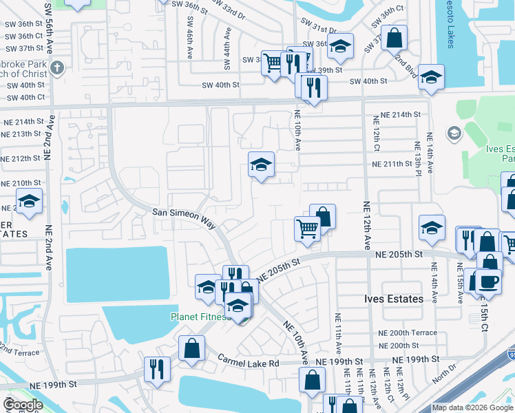 map of restaurants, bars, coffee shops, grocery stores, and more near 20815 Northeast 8th Court in Miami