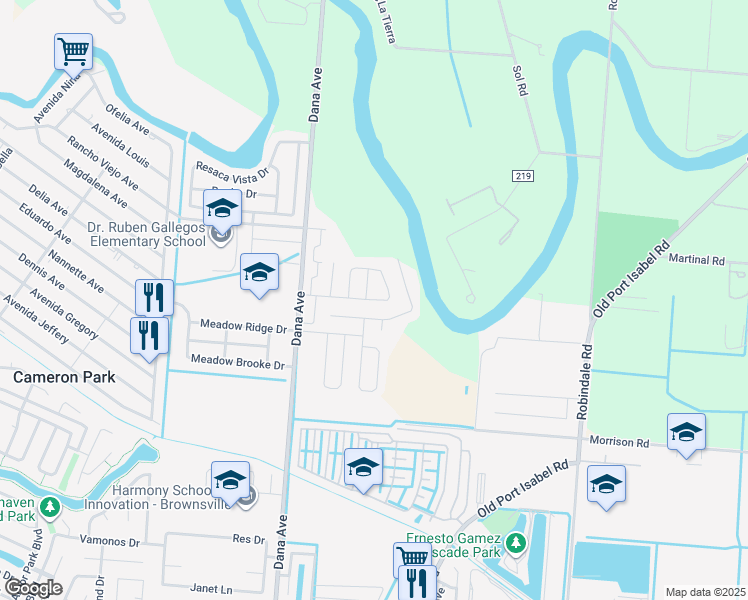 map of restaurants, bars, coffee shops, grocery stores, and more near 3132 Westwind Drive in Brownsville