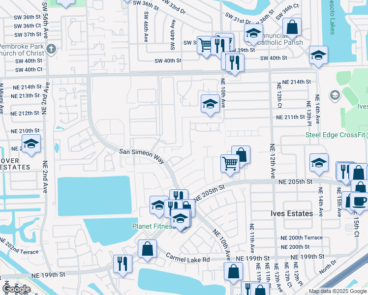map of restaurants, bars, coffee shops, grocery stores, and more near 20815 Northeast 8th Court in Miami