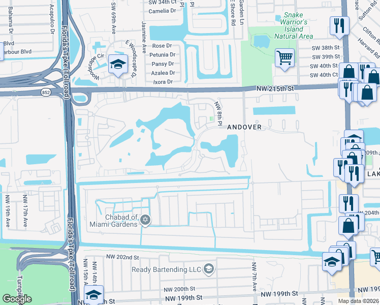 map of restaurants, bars, coffee shops, grocery stores, and more near 20805 Northwest 14th Place in Miami Gardens