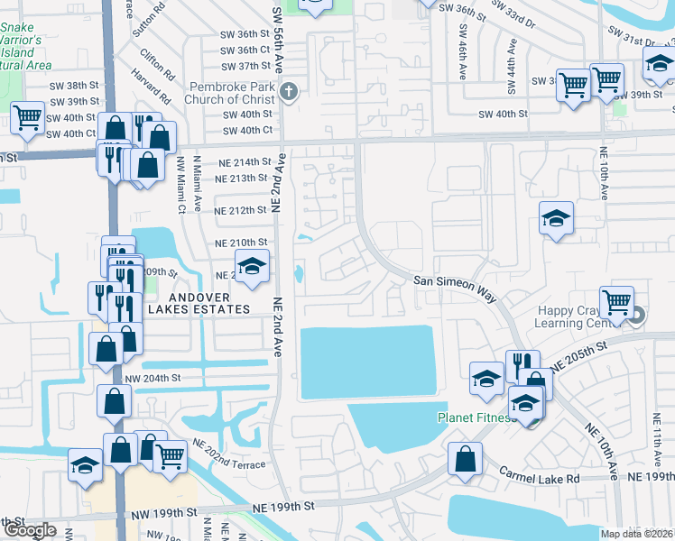 map of restaurants, bars, coffee shops, grocery stores, and more near 439 Northeast 210th Circle Terrace in Miami