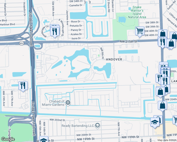 map of restaurants, bars, coffee shops, grocery stores, and more near 20805 Northwest 14th Place in Miami Gardens