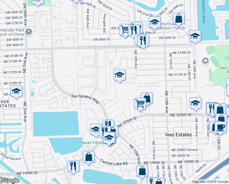 map of restaurants, bars, coffee shops, grocery stores, and more near 20815 Northeast 8th Court in Miami