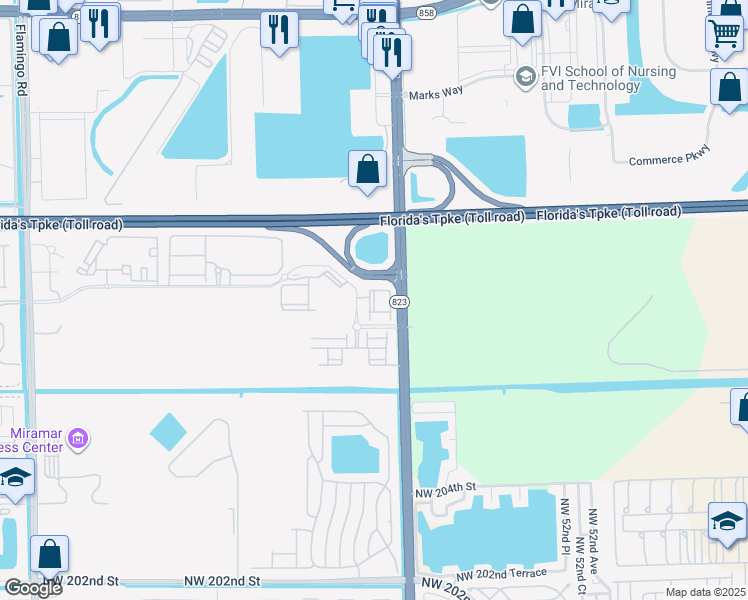 map of restaurants, bars, coffee shops, grocery stores, and more near 4400 Southwest 113th Avenue in Miramar