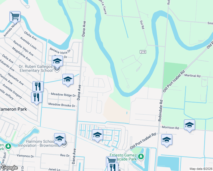 map of restaurants, bars, coffee shops, grocery stores, and more near 3172 Westwind Drive in Brownsville