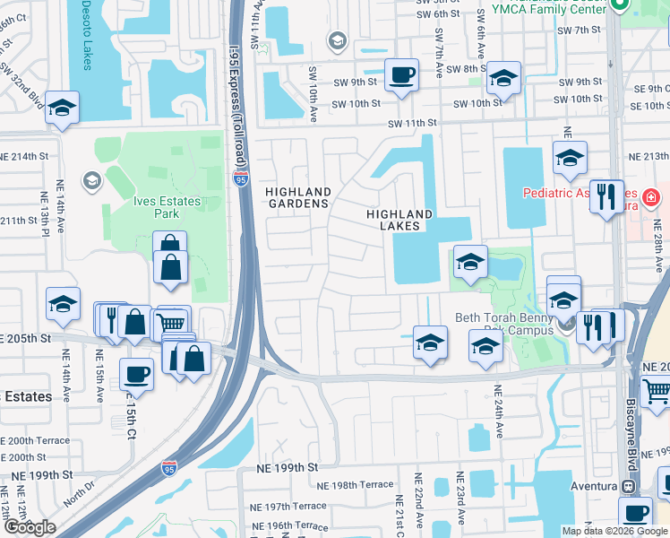 map of restaurants, bars, coffee shops, grocery stores, and more near 2011 Northeast 208th Street in North Miami Beach