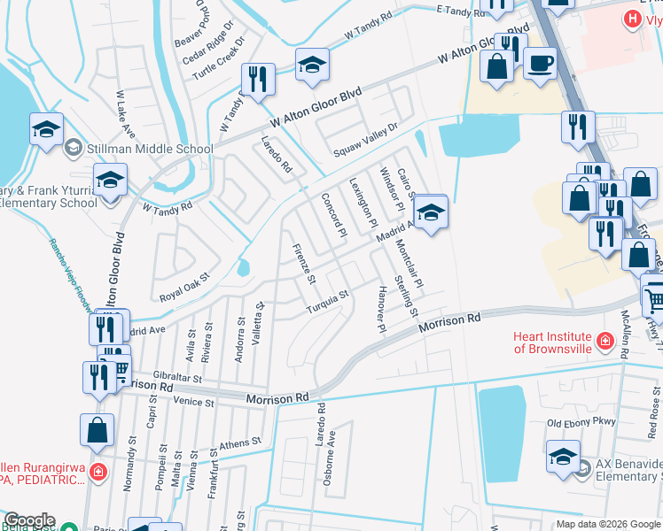 map of restaurants, bars, coffee shops, grocery stores, and more near 3045 Chadwick Place in Brownsville