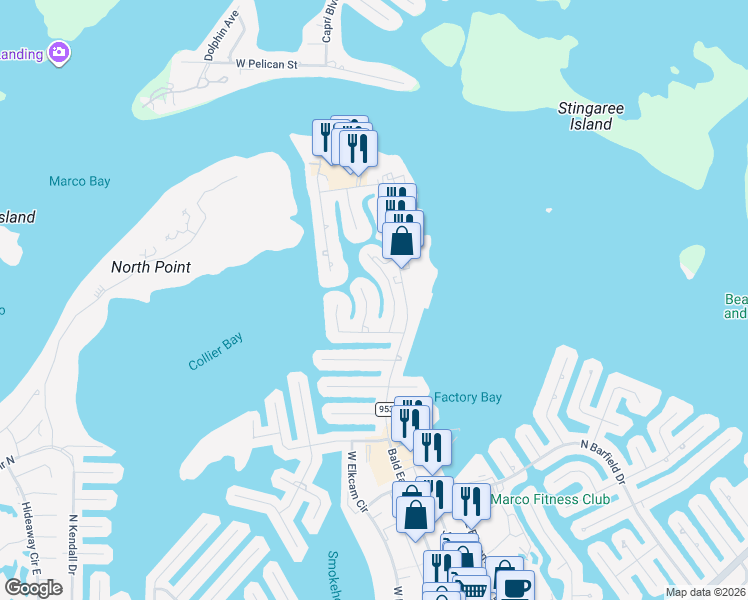map of restaurants, bars, coffee shops, grocery stores, and more near 1081 Ruppert Road in Marco Island