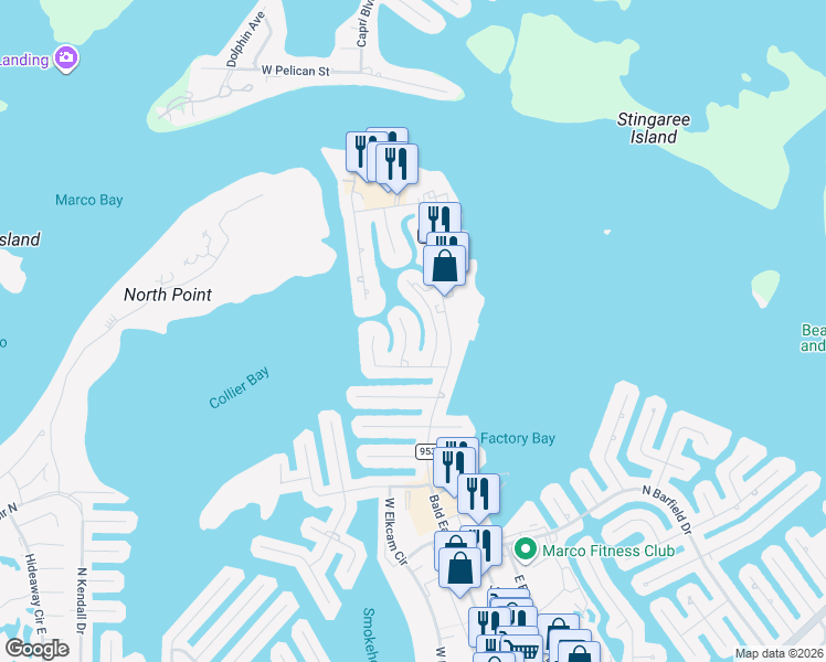 map of restaurants, bars, coffee shops, grocery stores, and more near 1081 Ruppert Road in Marco Island