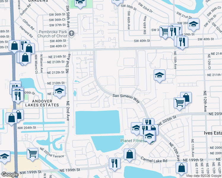 map of restaurants, bars, coffee shops, grocery stores, and more near 20801 Northeast 4th Court in Miami