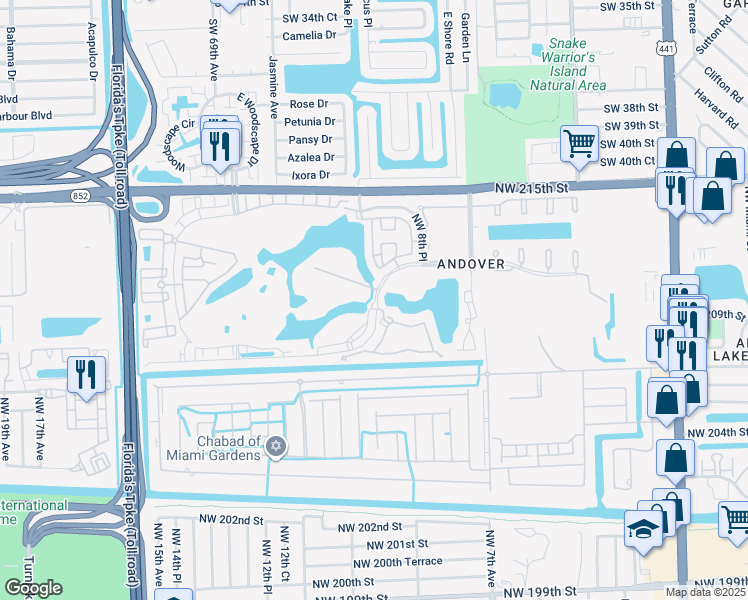 map of restaurants, bars, coffee shops, grocery stores, and more near 20805 Northwest 14th Place in Miami Gardens
