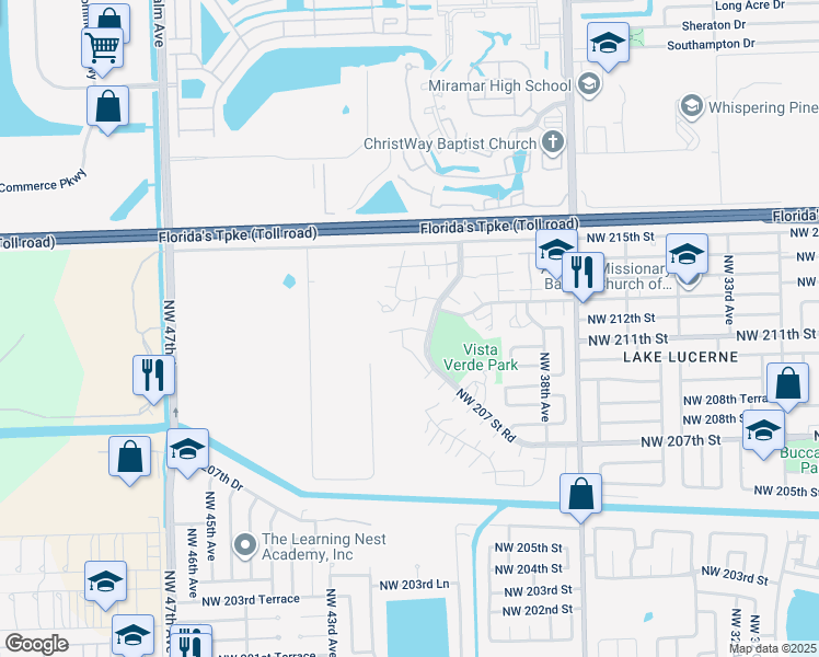 map of restaurants, bars, coffee shops, grocery stores, and more near 21124 Northwest 39th Avenue in Miami Gardens