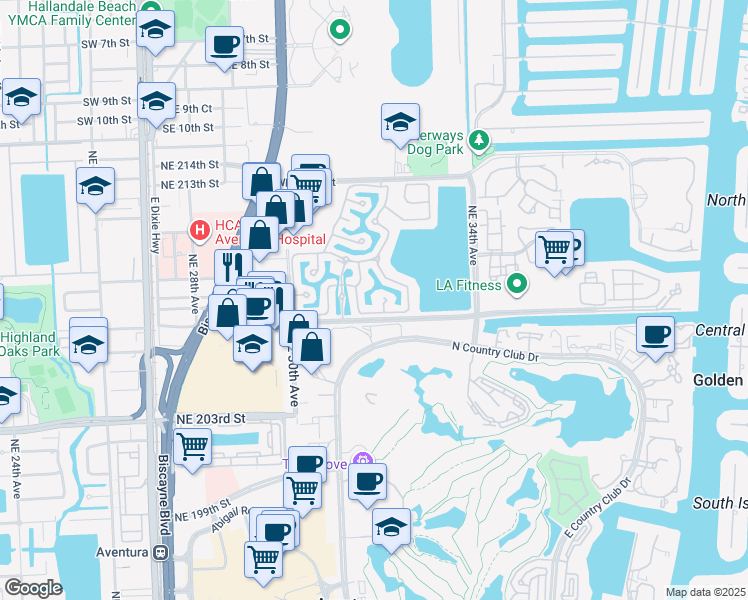 map of restaurants, bars, coffee shops, grocery stores, and more near 20752 Northeast 32nd Avenue in Miami
