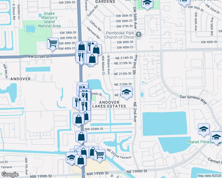 map of restaurants, bars, coffee shops, grocery stores, and more near in Miami Gardens