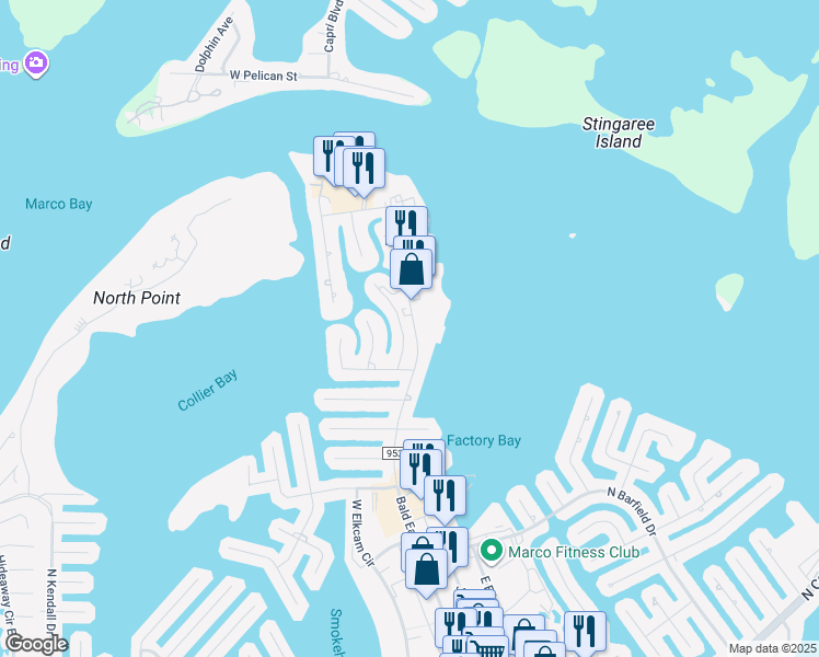 map of restaurants, bars, coffee shops, grocery stores, and more near 1078 Bald Eagle Drive in Marco Island